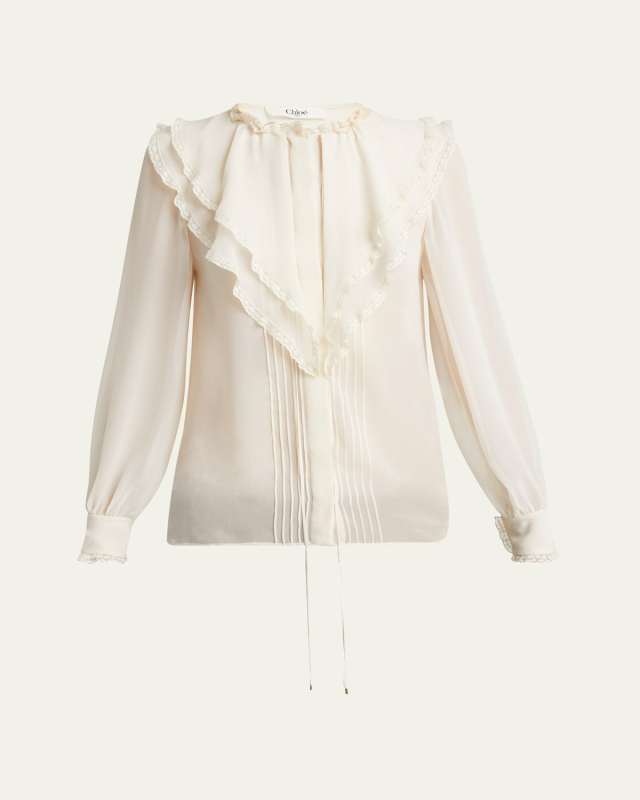 Ruffle Button-Down Silk Top